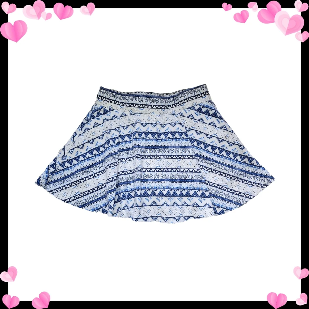Blue and White Patterned Girls Skirt